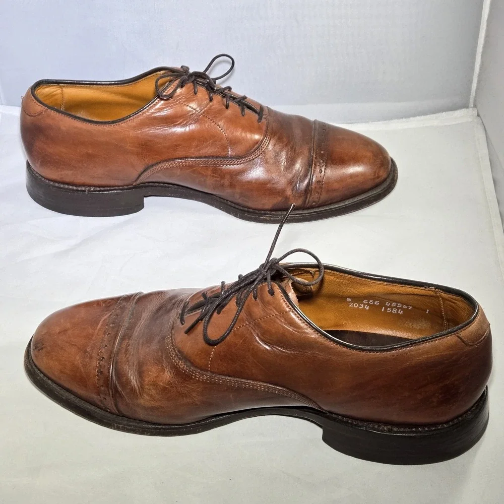 Allen Edmonds Mens Sz 8 Oxford Shoe Byron‎ Cap Toe Leather Dress Brown